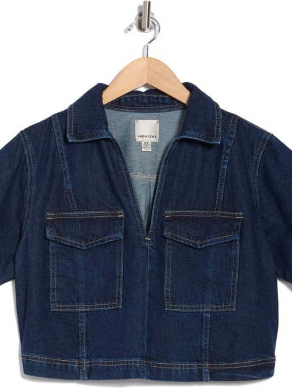 INDUSTRY Short Sleeve Denim Crop Top, Size S, 100% Cotton, NWT